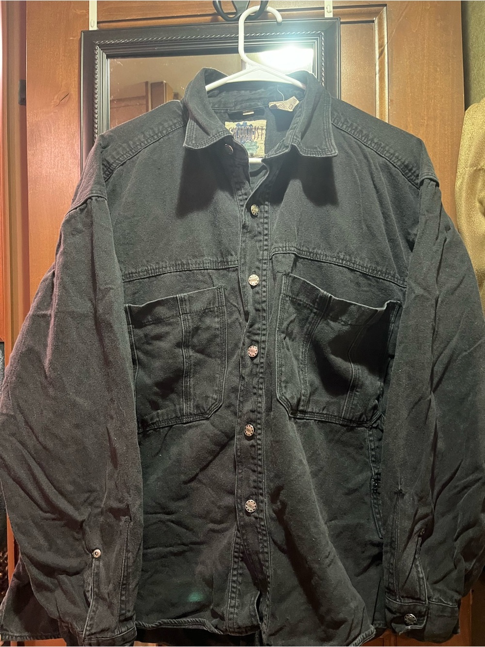 VTG 90s Exhaust Urban Clothing Black Denim Button Down Shacket Shirt Large